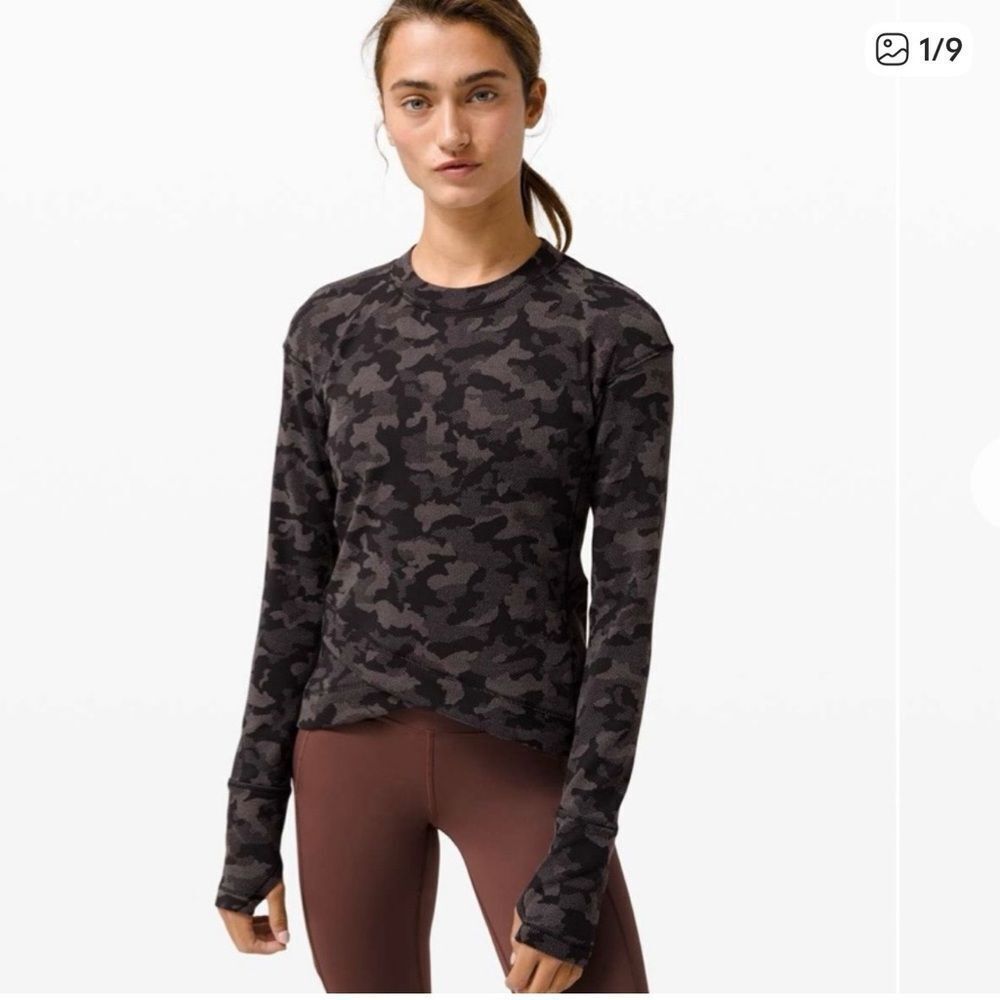 Lululemon Close to Crossing Long Slv. Size 4 Heritage Camo Jacquard Black Lunar